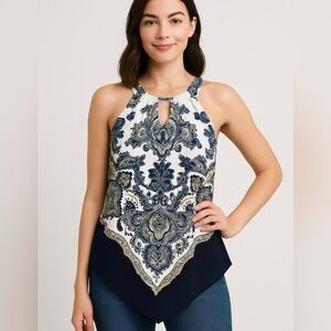 Jules & Leopold Blue & Yellow Paisley Keyhole Tank Top Women’s Medium Resort